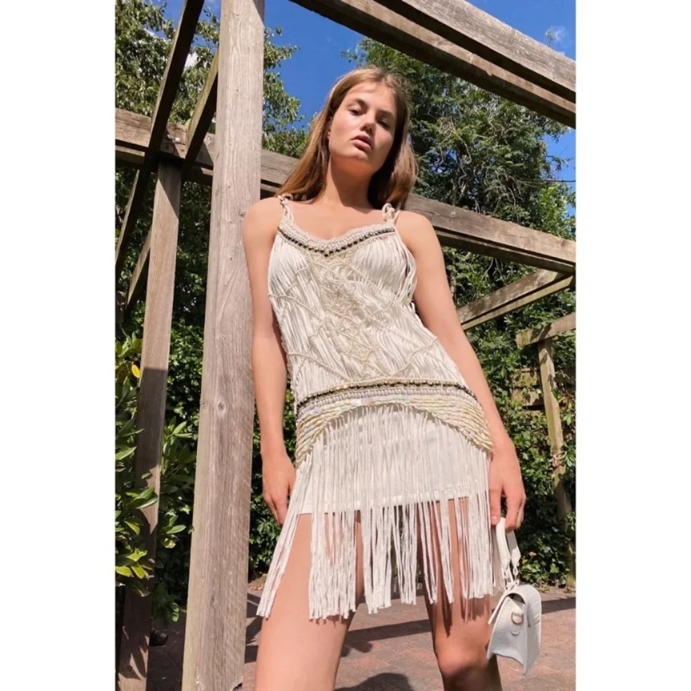 NEW Free People x IXIAH Sombre Crochet Macrame Mini Dress M L - Picture 3 of 15